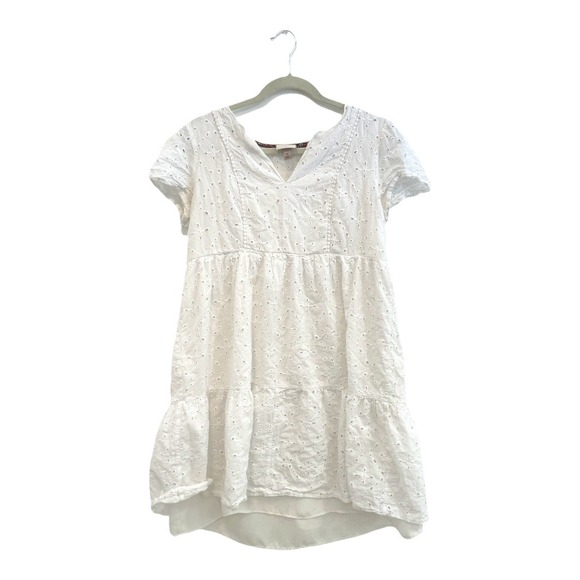 Knox Rose White Eyelet Tiered Mini Dress Women Short Sleeves Lined M Cottagecore - Picture 2 of 16